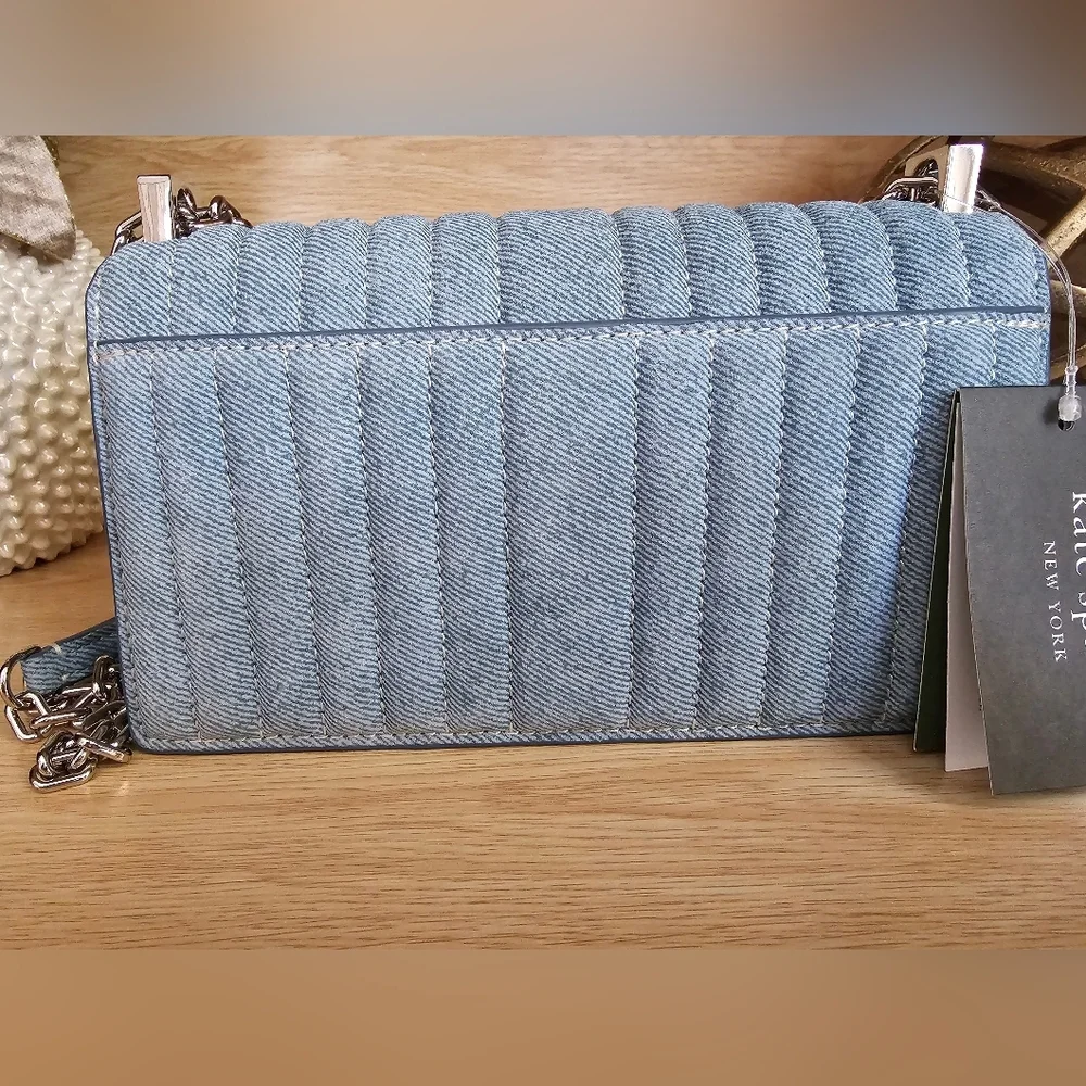 Kate Spade Deco  Light Blue Quilted Denim Shoulder Bag - Picture 3 of 13